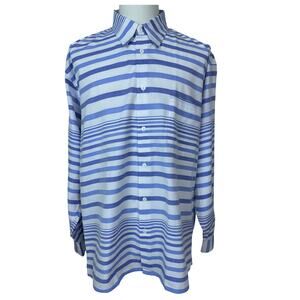 Bugatchi Uomo Men's 100% Blue & White Stripe Long Sleeve Shirt Button Down